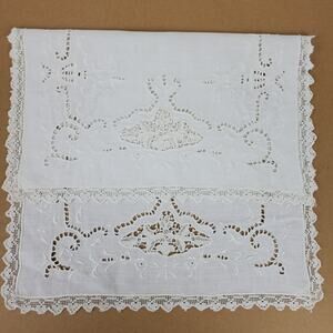 Vintage Crochet Embroidery w/ Cutouts Dresser Doily Approx 17x11 Inch Ivory (51)